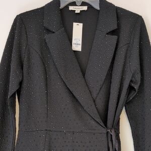 Francesca's Black Sparkly Blazer Wrap Dress Medium New with Tags Bobbie Tie